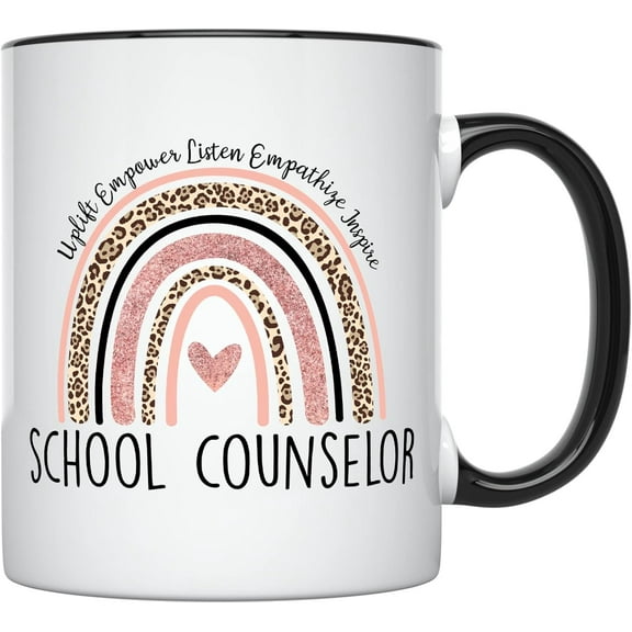 YouNique Designs School Counselor Mug, 11 Ounces, School Counselor Appreciation Coffee Cup, Counselor Coffee Mug For Women, Academic Counselor Gifts For Women (Black Handle)