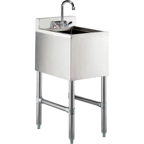 KitchQuip Commercial Stainless Steel Underbar Sink 19" x 12" – 1 Compartment Bar Sink with Faucet & Drain for Restaurants, Bars, Cafes