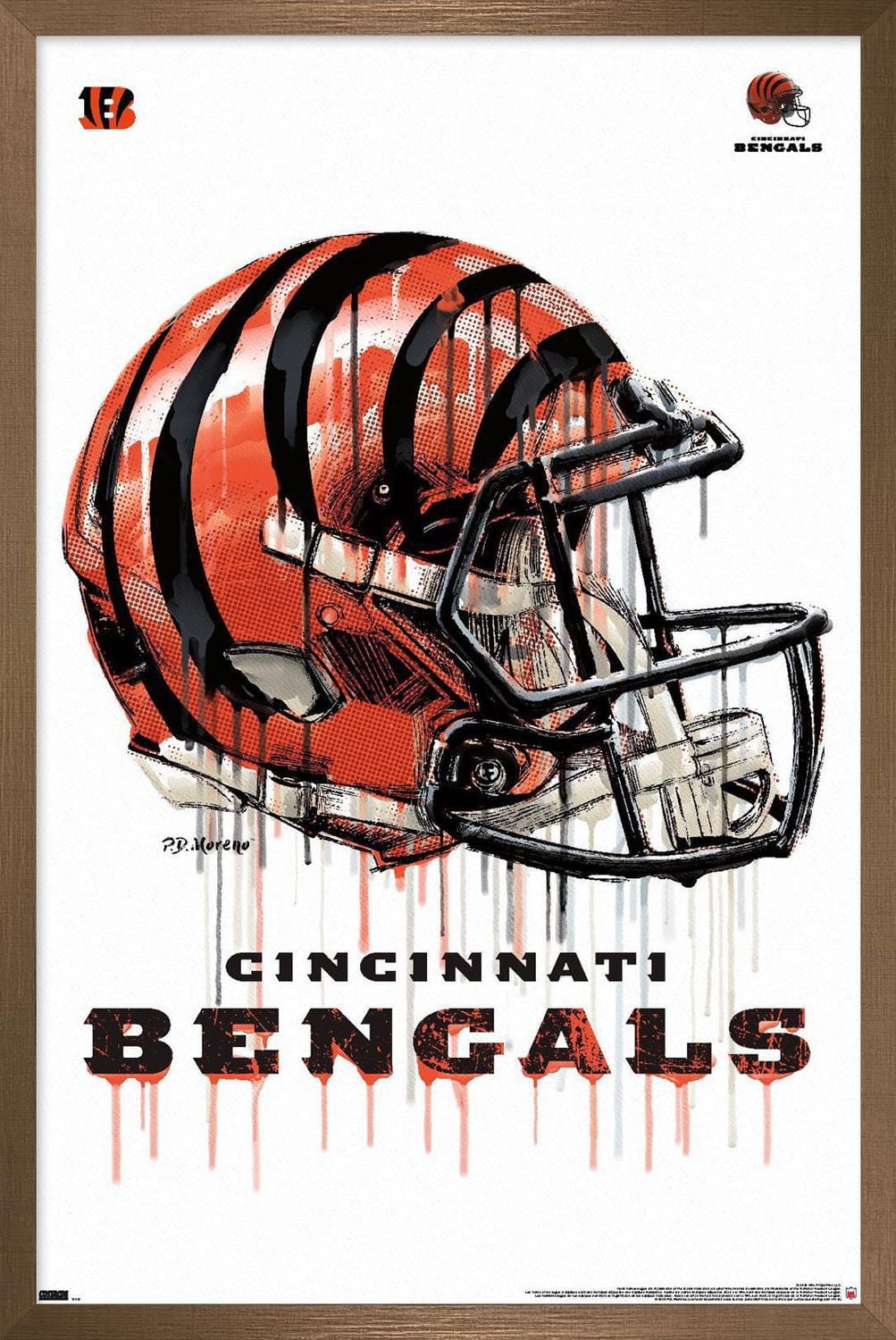 NFL Cincinnati Bengals - Drip Helmet 20 Wall Poster with Magnetic Frame, 22.375" x 34"