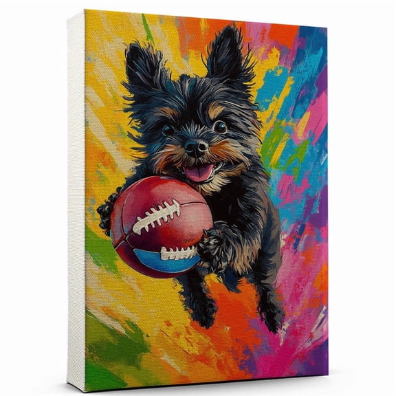 Affenpinscher Dog American Football Art Canvas – Affenpinscher Dog Playing American Football Wall Art, Dog Lover Canvas, Sports Theme Decor for Living Room