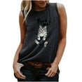 thumbnail image 1 of Camiseta sin mangas con cuello redondo y estampado de gato para mujer Pompotops  lopia991105, 1 of 9