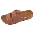 thumbnail image 6 of Rokment Studded Orthotic Platform Wedges Slip on Walking Sandals for Women Summer Beach Fashion Casual Leather Chunky Mid Heel Slides Dress Slippers Brown Size 7.5, 6 of 7