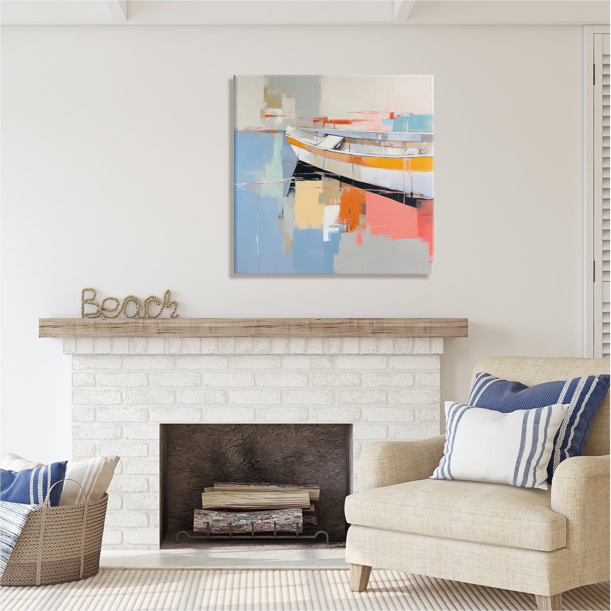 Stupell Industries Modern Boat Painting Abstract Painting Gallery Wrapped Canvas Art Print Wall Art, 30 x 30