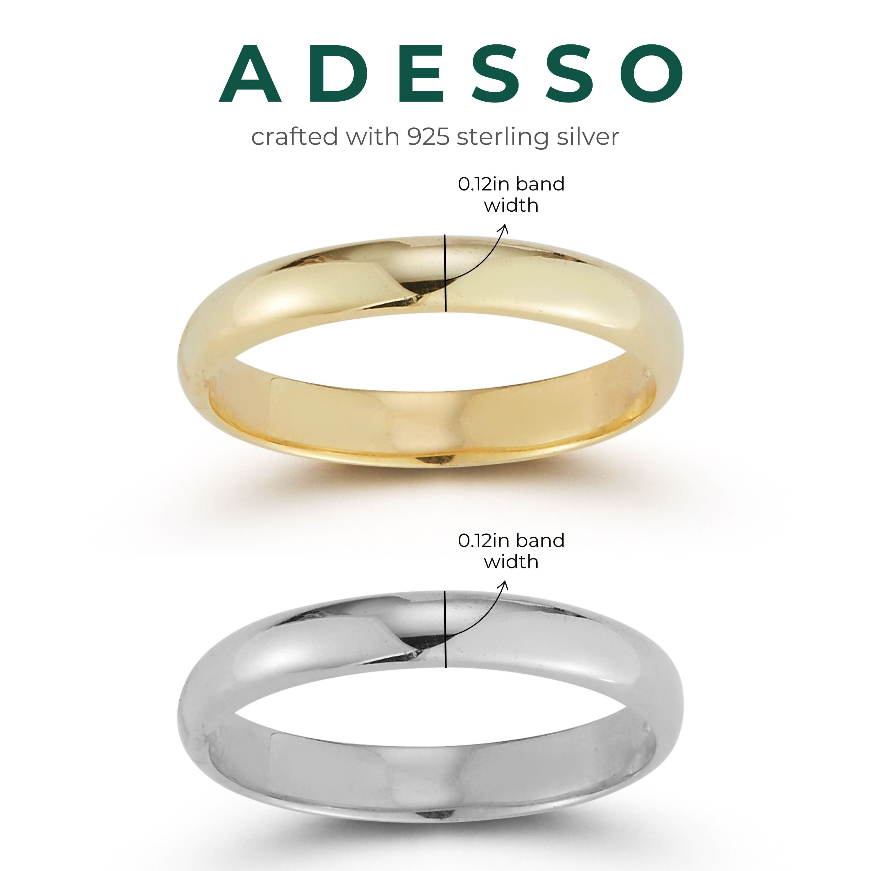 Adesso Milano Jewelry Sterling Silver Polished Band Wedding Ring for Women and Men, Set of 2, Gold and Silver