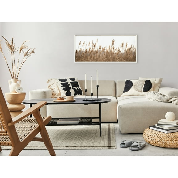 Kate and Laurel Sylvie Marsh Grass No 14 Framed Canvas Wall Art by Crystal Lynn Collins, 40x18 White, Grassy Coastal Beach Art for Wall