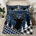 thumbnail image 3 of Feelyou Wildlife Reindeer Moose Twin Sheet Sets, Checkered Buffalo Plaid Twin Fitted Sheet, Navy Vintage Farmhouse Flat Sheet, Breathable Home Decor, 3-Piece, 3 of 8
