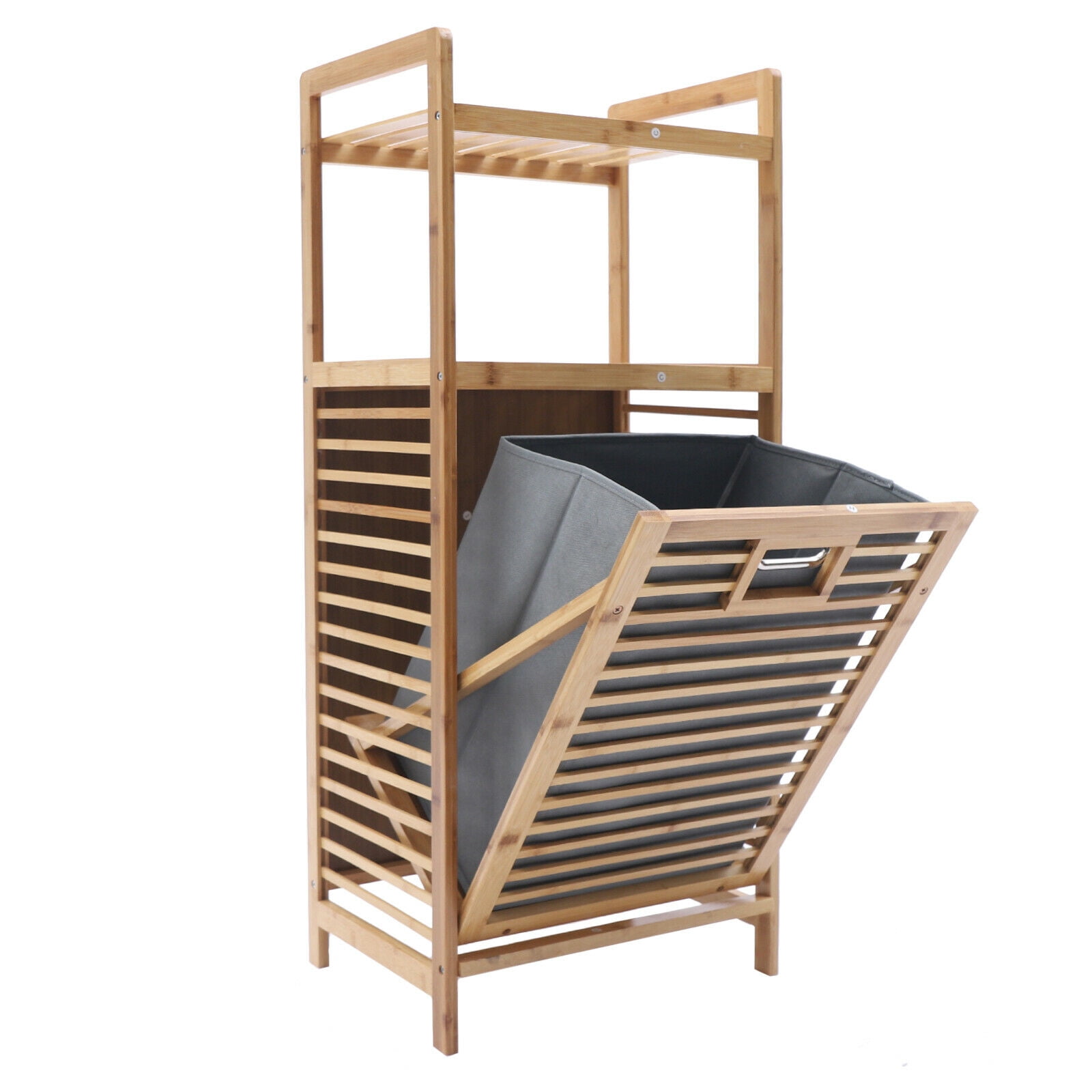 OUKANING Foldable Bamboo Laundry Hamper Clothes Washing Storage Basket