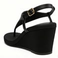 thumbnail image 3 of FSJ Women Low Wedge Heel Thong Sandals Ankle Strap Round Open Toe Flip Flops Comfortable Cushion Heeled Sandals Size 5 Black, 3 of 4