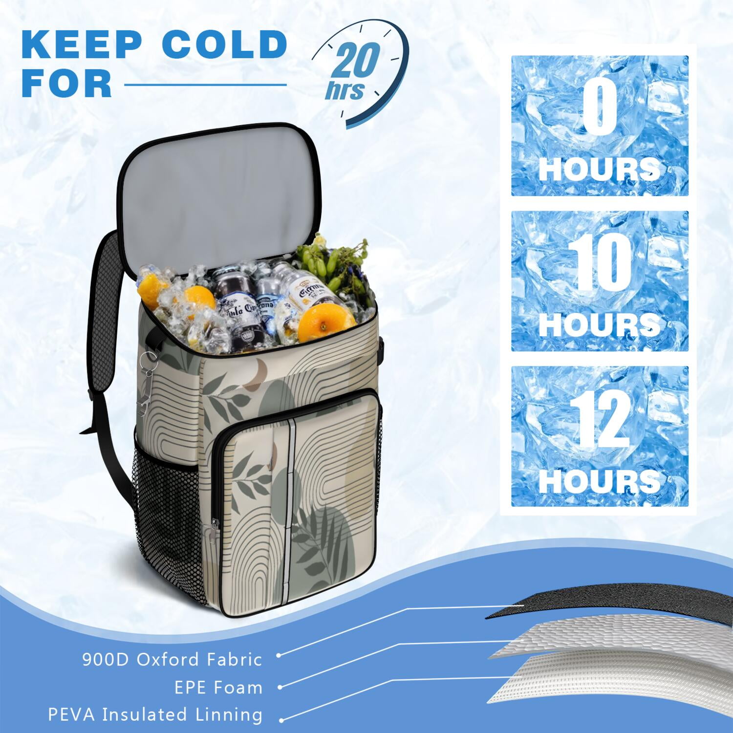 Travel Cooler Bag - Boho Bohemian Art Camping Beer Cooler Backpack with Bottle Opener- Waterproof Insulated Picnic Backpacks - Cooler Bag for Beach