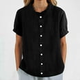 thumbnail image 2 of Lixiuxyad Summer Fashion Basic Tee Women Solid Round Neck Casual Stand Up Collar Button Short Sleeve T Shirt Top,Black L, 2 of 5