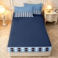 thumbnail image 4 of Manfei Vintage Grid Zipper Queen Comforter Set with Fitted Sheet and 2 Pillowcases,Kawaii Polka Dot Zipper Bedding Set,Blue Brown,Navy Blue Reversible,4pcs, 4 of 8