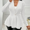 thumbnail image 2 of UAMVSH Womens Blazer Slim Fit Ruffle Hem Long Sleeve Suit Jacket Textured Button V Neck Casual Cardigan for Work Business, 2 of 7