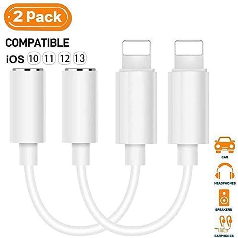 2Pack Lightning to 3.5 mm Headphone Adapter for iPhone, 3.5mm Headphone Compatible Connector