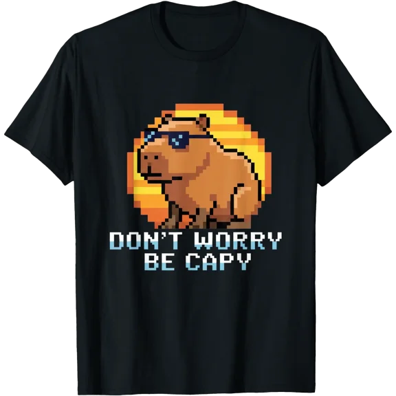 Don'T Worry Be Capy 8 Bit Pixel Art Capybara Gamer Tee T-Shirt , Vintage T-Shirt