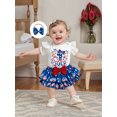 thumbnail image 4 of BemeyourBBs Newborn Baby Girl My First 4th of July Outfit Patriot Independent Day Summer Clothes Letter Print Flying Sleeve Romper Star Bow Tiered Ruffled Shorts Skirt Headband Set, 4 of 9