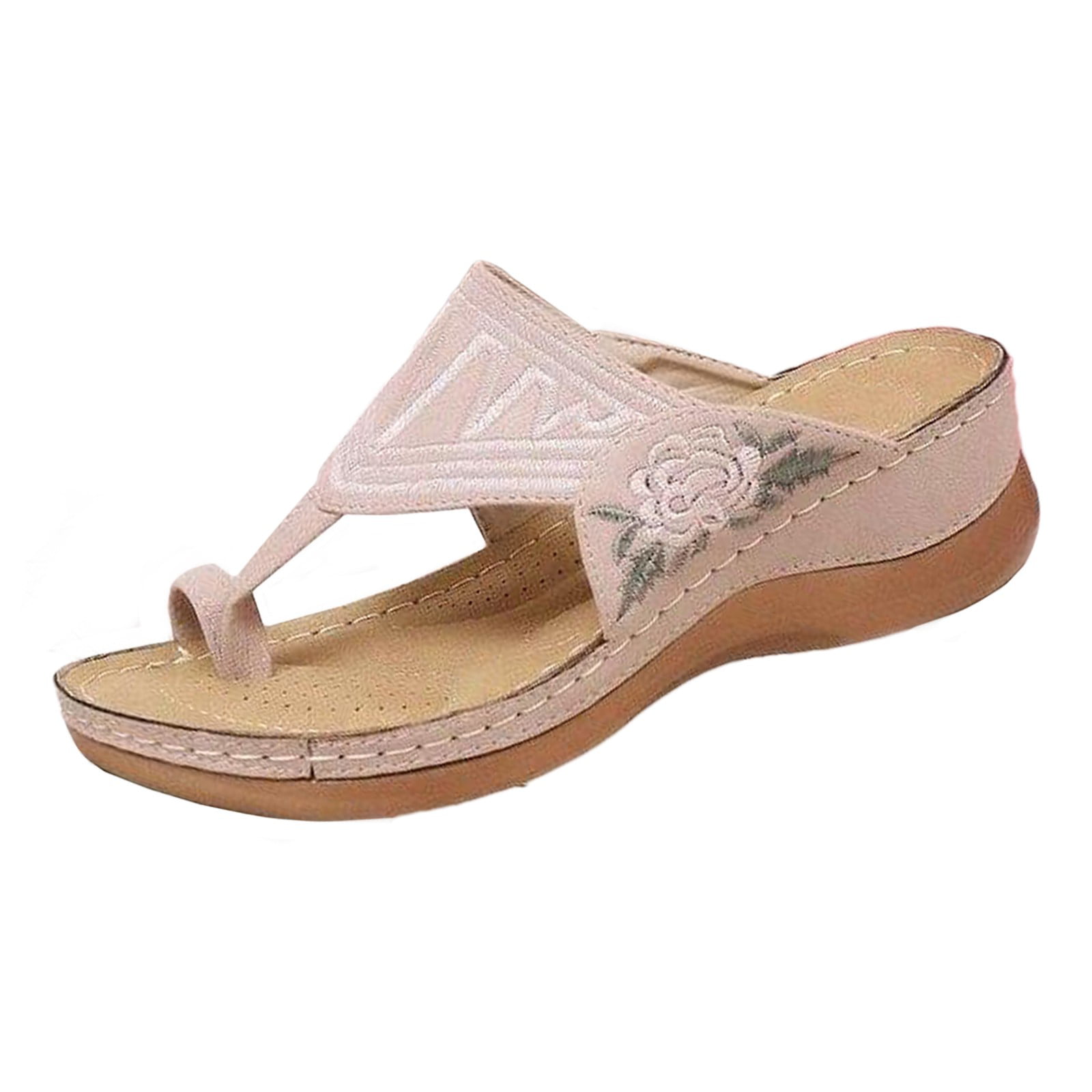 Womens Adjustable Buckle Embroidery Flat Strappy Sandals Shoes