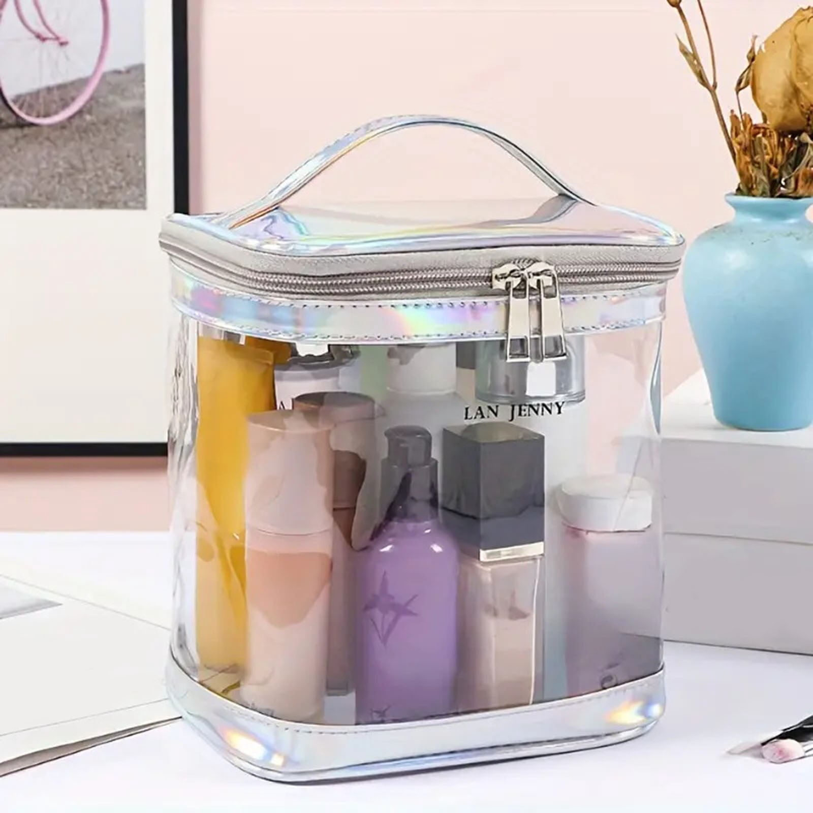Barber Carrying Backpack Makeup Organizer with Handle Cosmetics Large Purse Makeup Organizer Makeup Brushes Holder Organizer Travel Brush Holder with Portable Makeup Organizer Clear