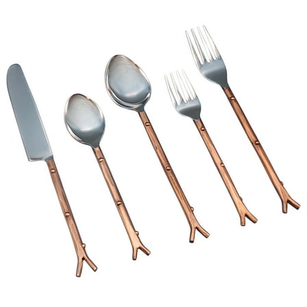 Elyon Hasanpur Reflective Copper 20 Piece Flatware Set Indian Artisan-Made Set Hand-Forged Stainless Steel Service for 4