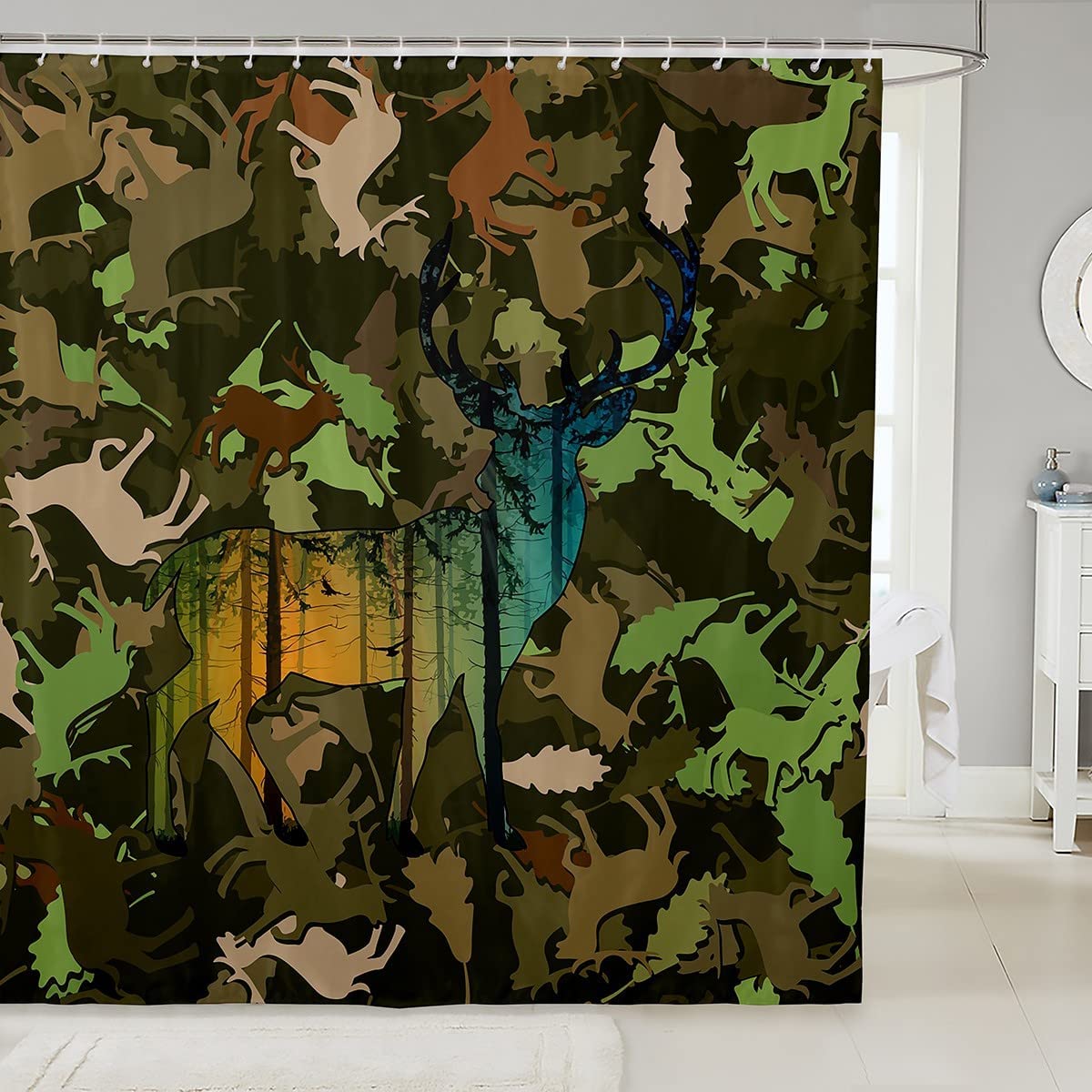 aoselan Deer Shower Curtains Wildlife Hunting Camo Deer Bathroom
