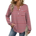 thumbnail image 6 of Womens Long Sleeve Henley Shirts Curved Hem Casual Striped Tunic Tops with Pocket Fall Winter Trendy Clothes, L Red, 6 of 7