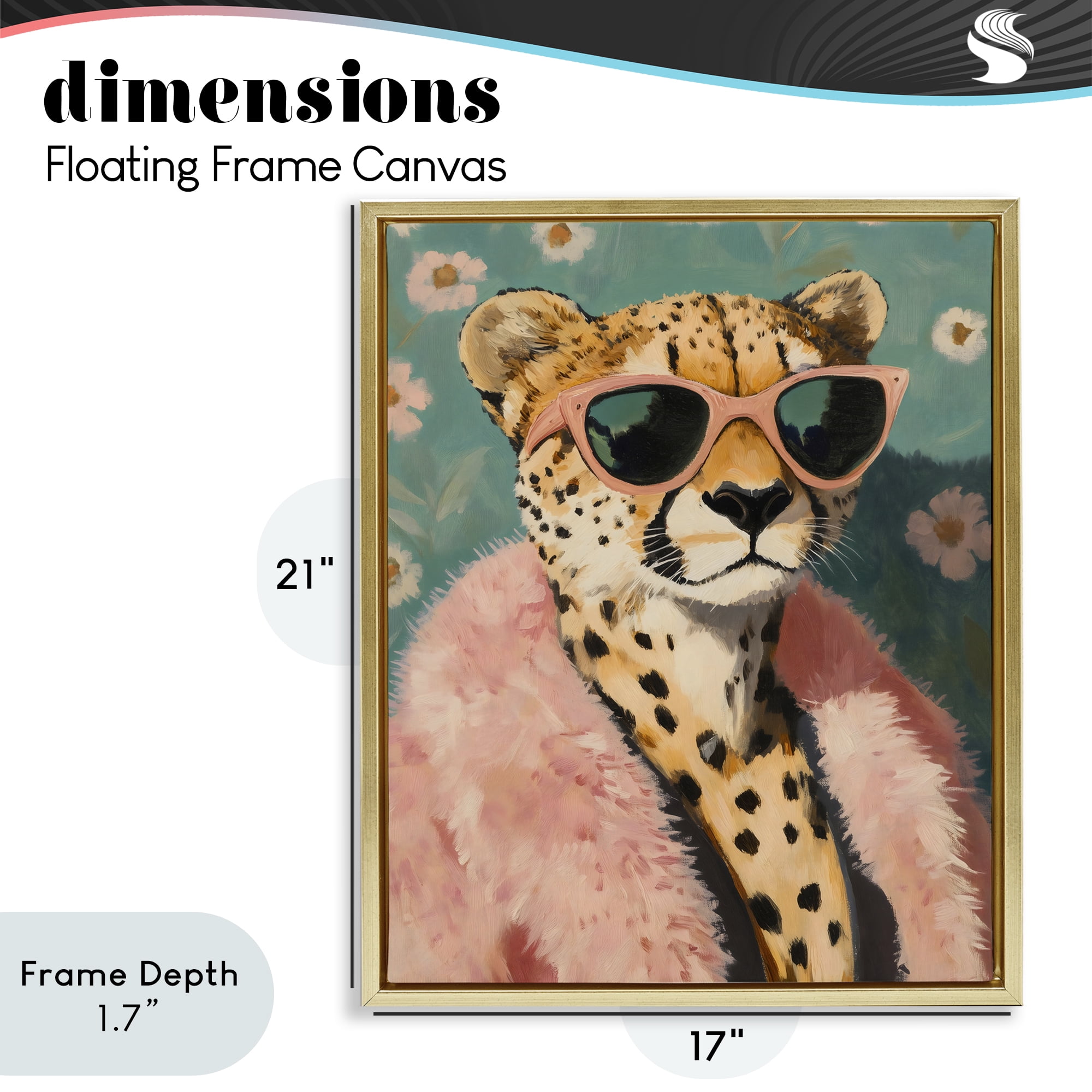 Stupell Industries Glam Cheetah in Pink Fur Gold Framed Floater Canvas Wall Art, design by The Prints Vibe