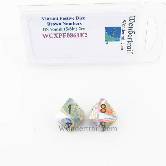 Vibrant Festive Dice with Brown Numbers D8 Aprox 16mm (5/8in) Pack of 2 Wondertrail