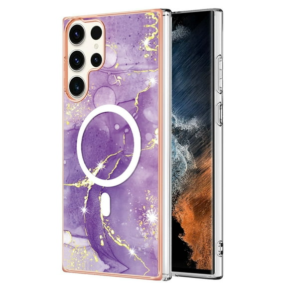 TECH CIRCLE Strong Magnetic Samsung Galaxy S22 Ultra Case, Compatible with MagSafe Military Grade Drop Protection Colorful Marble Slim Phone Cover for Galaxy S22 Ultra 6.8" 2022,Purple Marble