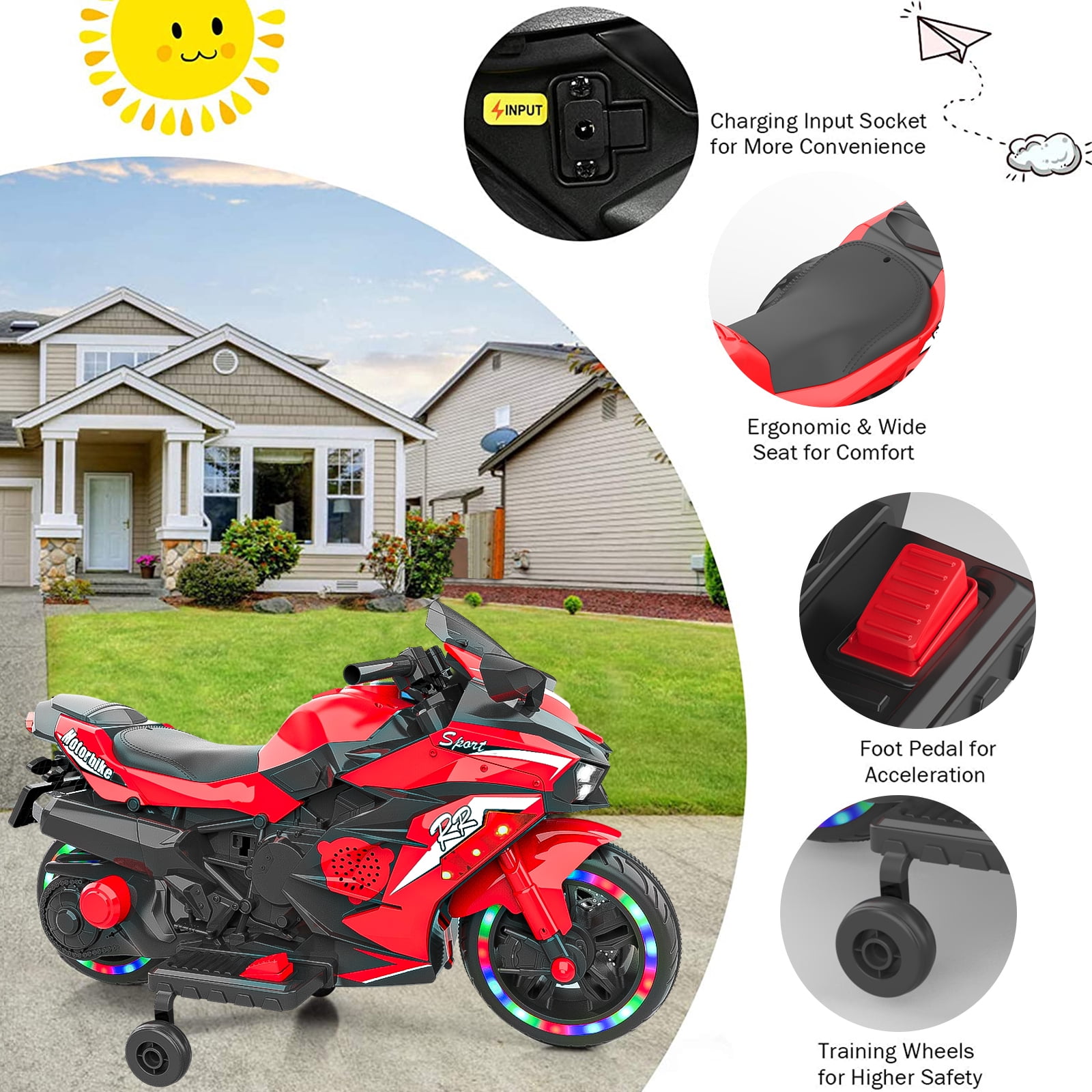YOMYM Motorcycle for Kids Ride on Toy  Motorbike for Kids  Boy Girl Ages 3-6