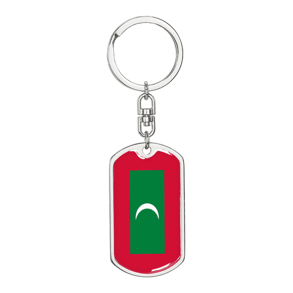 Maldives Flag Swivel Keychain Dog Tag Stainless Steel or 18k Gold