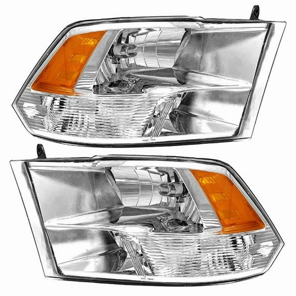 TopAutoGear for 2009 - 2018 Dodge Ram 1500/2010 - 2018 Dodge Ram 2500/3500 Headlights assembly Chrome Housing Clear Lens with Amber Reflector Headlight Replacement Driver and Passenger Side