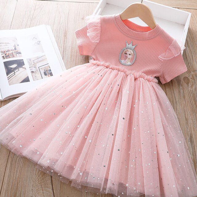 Vestido de princesa de nieve y hielo Aisha, vestido de manga corta para niñas, vestido de verano para niños Aisha, vestido de estilo extranjero, nuevo vestido de cumpleaños de verano 3T Gao Jinjia LED