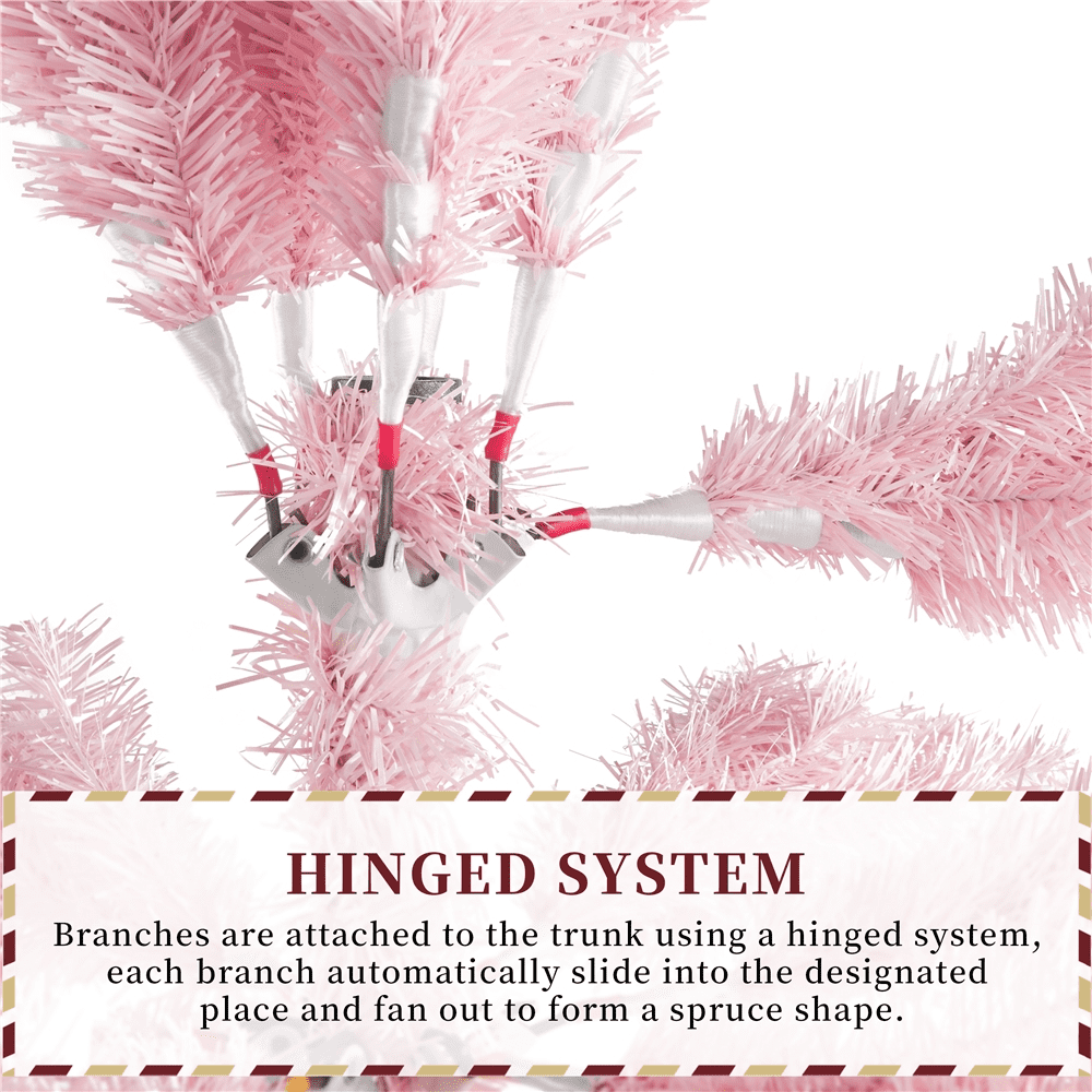Alden Design 7.5Ft Pre-lit Artificial Christmas Tree with Foldable Stand, Pink