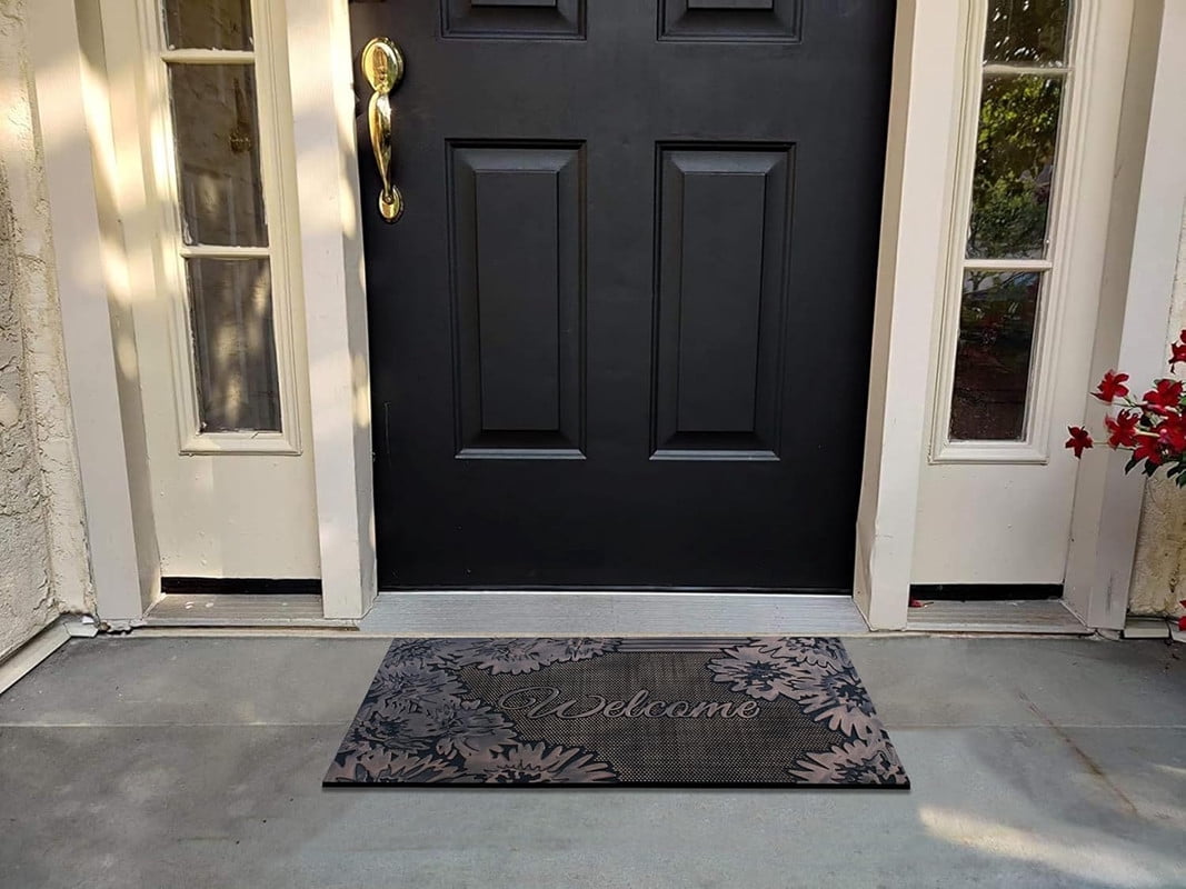A1HC Rubber Pin Doormat for Entrance, Welcome Designed Copper Front Door Mat, Non-Slip Backing Mat for Outdoor and Indoor, 18x30