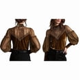 thumbnail image 3 of Womens Tops Wrap Mock Neck Shirt Lace Long Sleeve Velvet Blouse Dressy Casual Fall Fashion Outfits Brown XS, 3 of 6