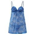 thumbnail image 4 of Conjuntos de Lencería Gibobby Vestido de dormir de flores de encaje sexy para mujer Vestido de seda Lencería Camisón Ropa interior con copa Azul L, 4 of 5