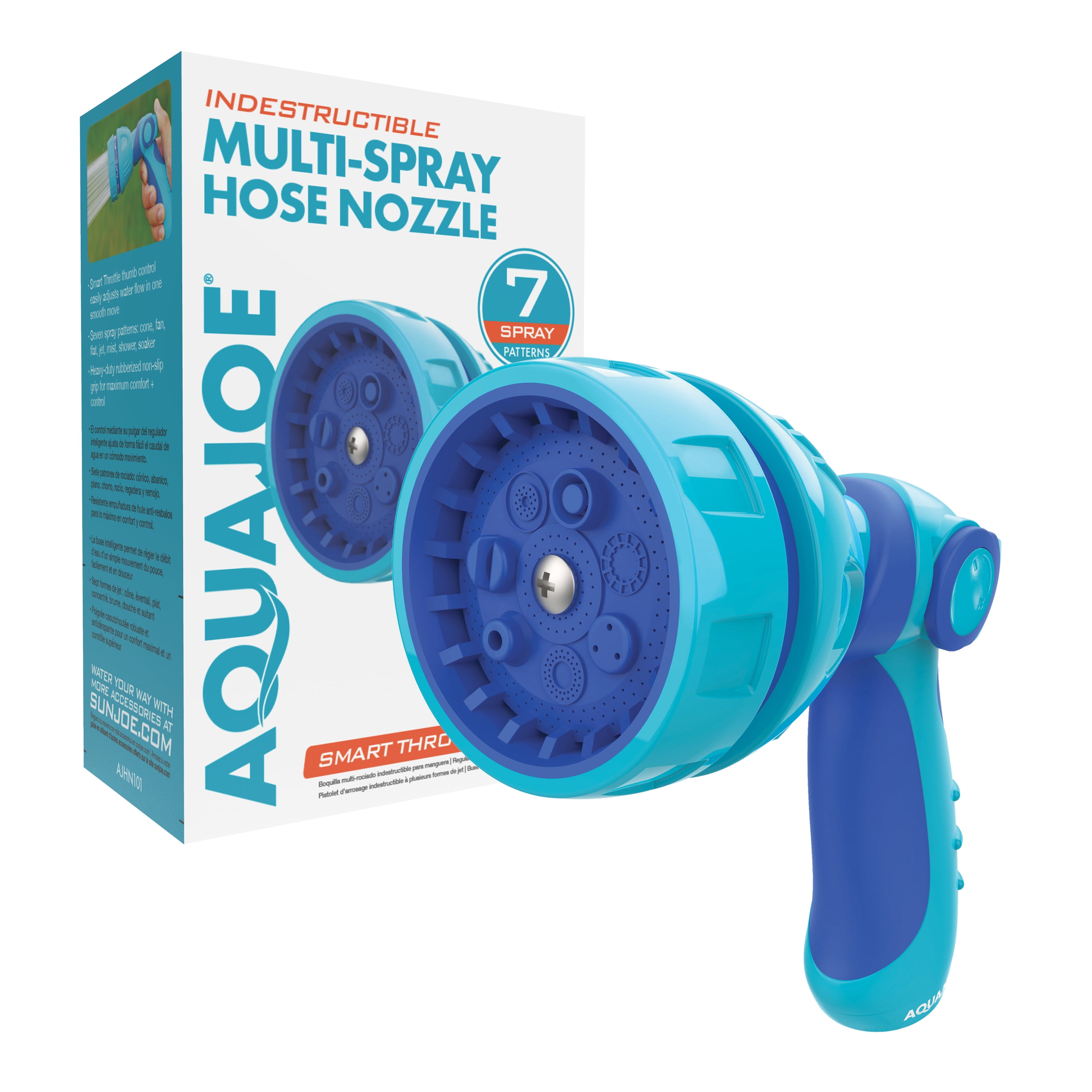 Garden Hose Teal Blue and Black Hard Plastic 7 Spray Nozzle Pattern Options 