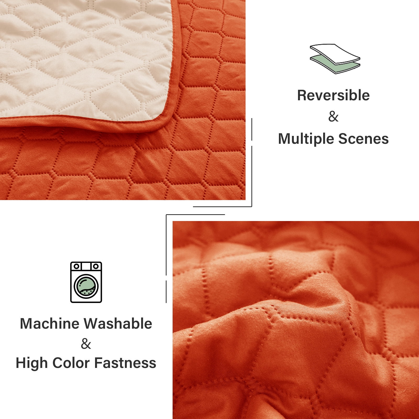 Exclusivo Mezcla Queen Quilt Set, 3-Piece Lightweight Queen Quilts Soft Bedspreads Bed Coverlets, Burnt Orange, 90"x96"