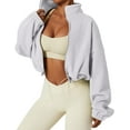 thumbnail image 3 of Women's Full Zip Fleece Short Jacket Warm Winter Long Sleeve Stand Collar Sherpa Crop Coat, 3 of 5