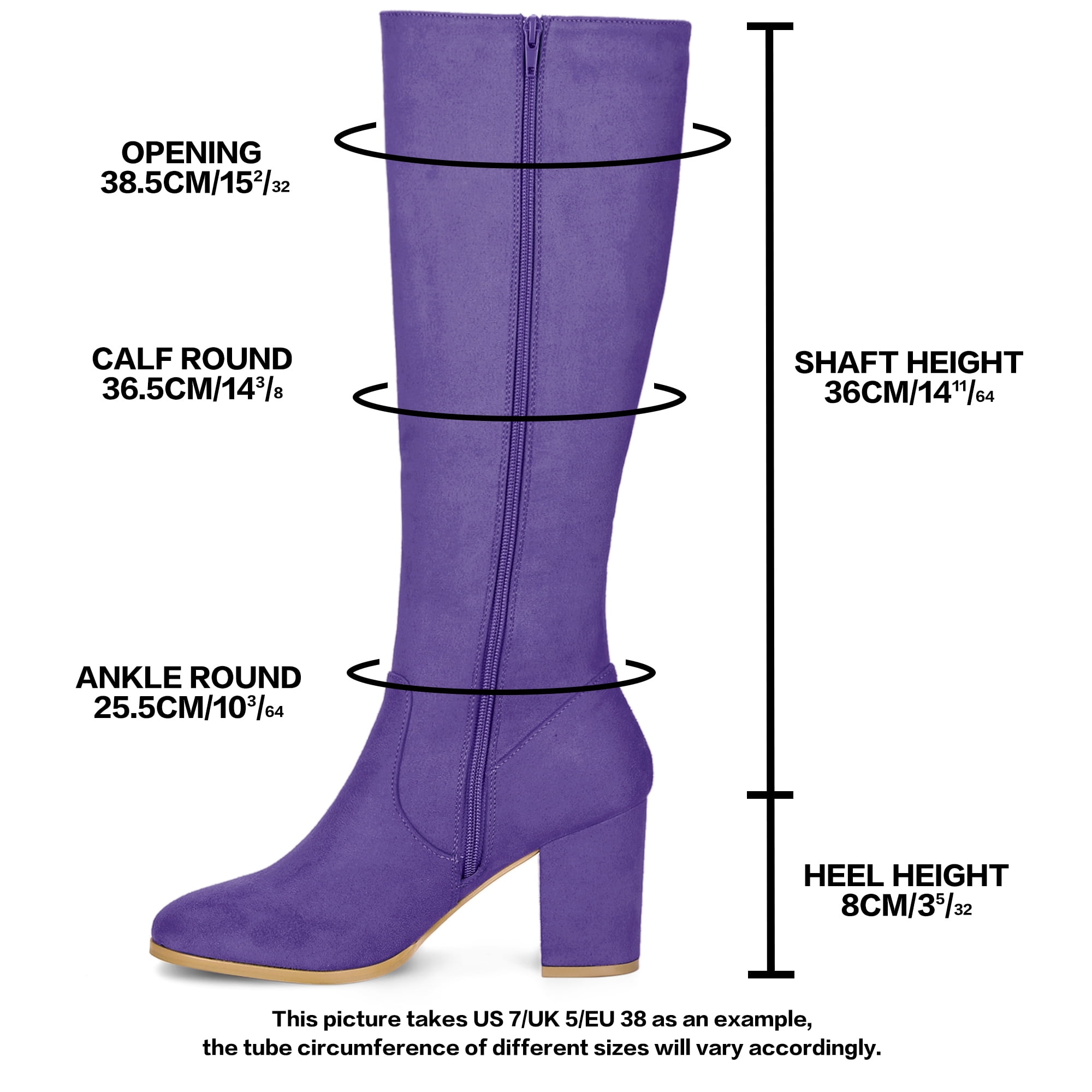 DARING DIVA Women's Stylish Side Zipper Chunky Heel Knee High Boots Purple 8.5