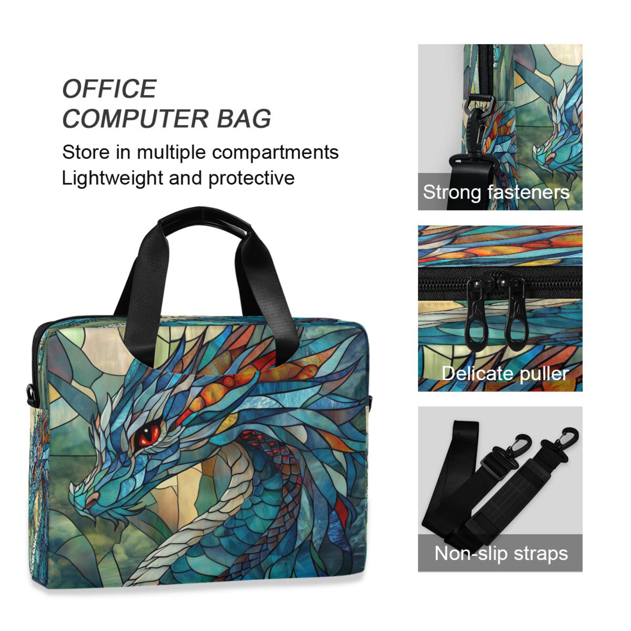 16" Laptop Tote Bag Laptop Sleeve Case Computer Briefcase for Work & Travel Stained Glass Dragon