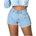 thumbnail image 2 of Xixinqiwan Women's Summer High Waisted Stretchy Denim Shorts Casual Raw Hem Jean Shorts Trendy Outfits, 2 of 7