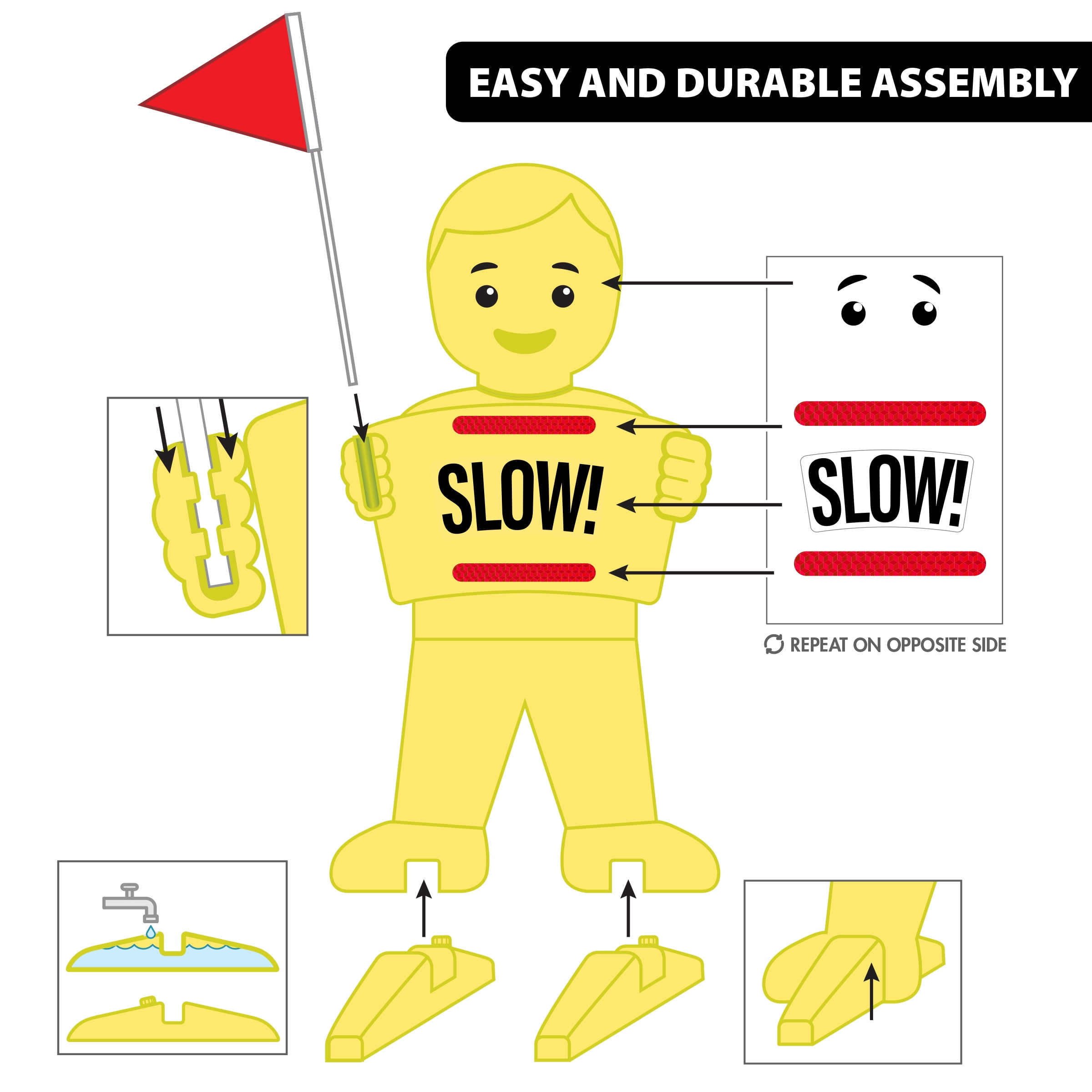 Loud & Clear - Slow Down Kids at Play Safety Sign for Street - Dan The Safety Man 39-Inch Tall Reflective Sign with Flag