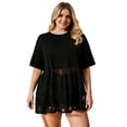 thumbnail image 2 of Sevevn Women's Loose Fashion Solid Color Lace-Panel Plus-Size T-Shirt Top Black XXL, 2 of 8