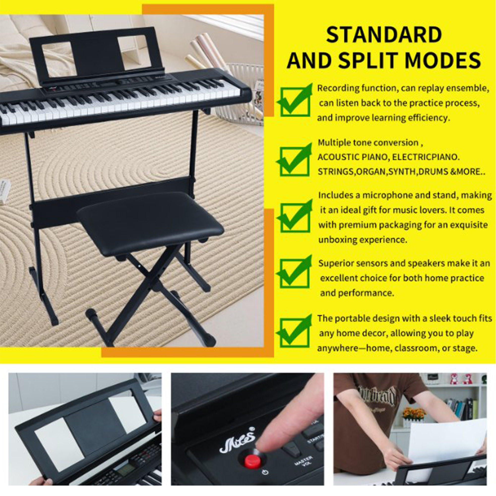 Likegreen Piano Set 61-Key LED Electronic Keyboard Beginner
