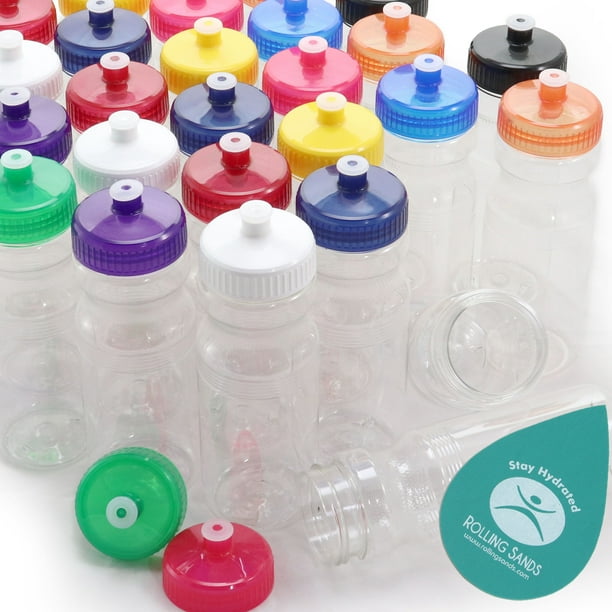 Rolling Sands BPAFree 24 Ounce Clear/Rainbow Water Bottles, Bulk 100 Pack, Made in USA