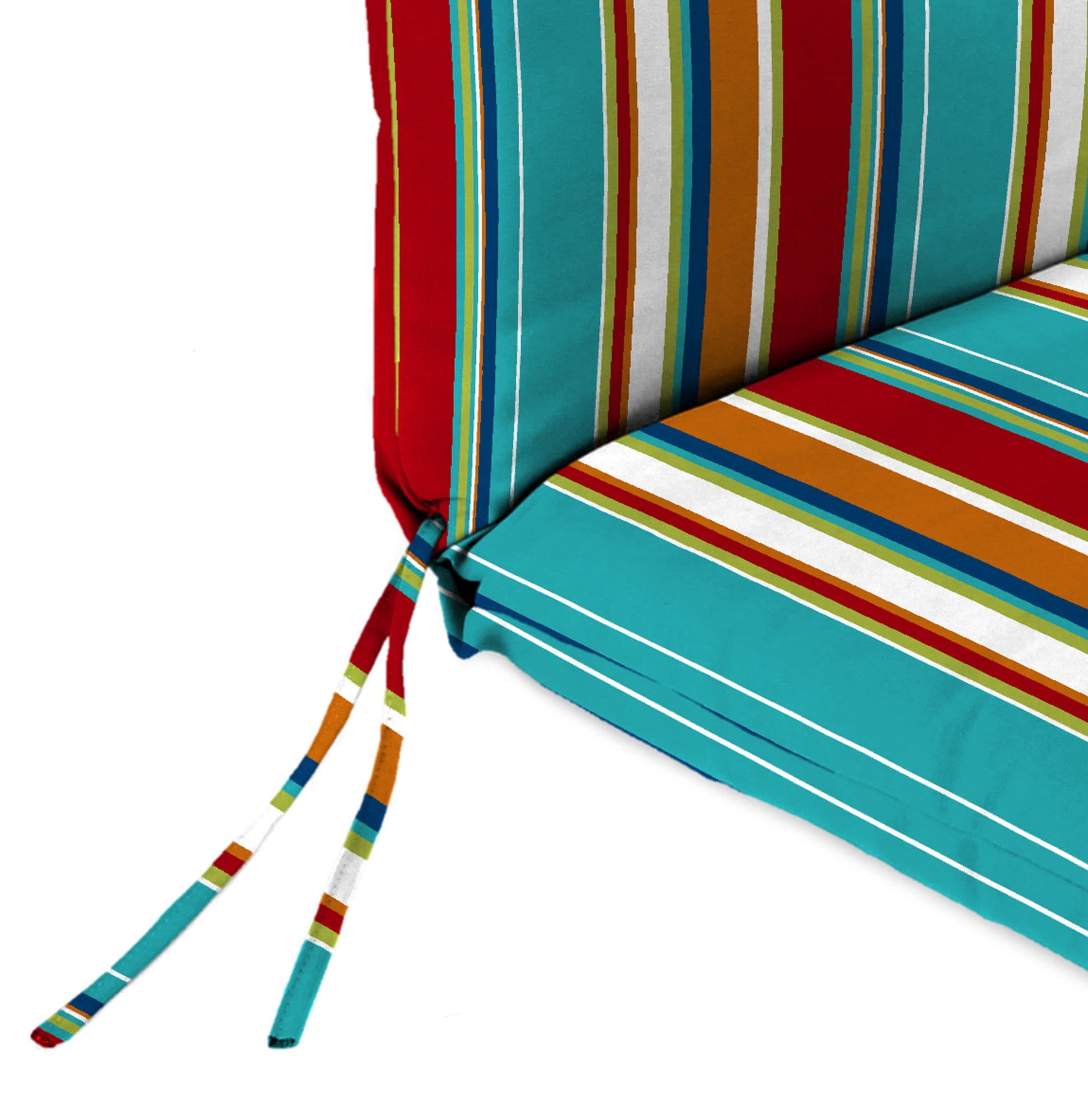 Jordan Manufacturing 44" x 22" Covert Fiesta Multicolor Stripe Rectangular Outdoor Chair Cushion with Ties and Hanger Loop