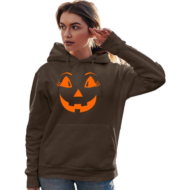 VISgogo Sudadera con Capucha con Estampado de Smiley para Mujer, Jersey de Manga Larga con Bolsillo Frontal VISgogo moda
