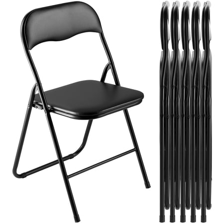 Folding Chairs 6 Pack, Portable Leather Chairs with Padded Cushion, Black - Heavy Duty Metal Frame, 350lb Capacity