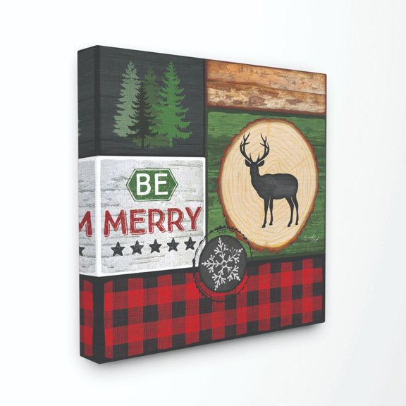 Stupell Industries Be Merry Christmas Holiday Pattern Collage DesignCanvas Wall Art By Artist Jennifer Pugh