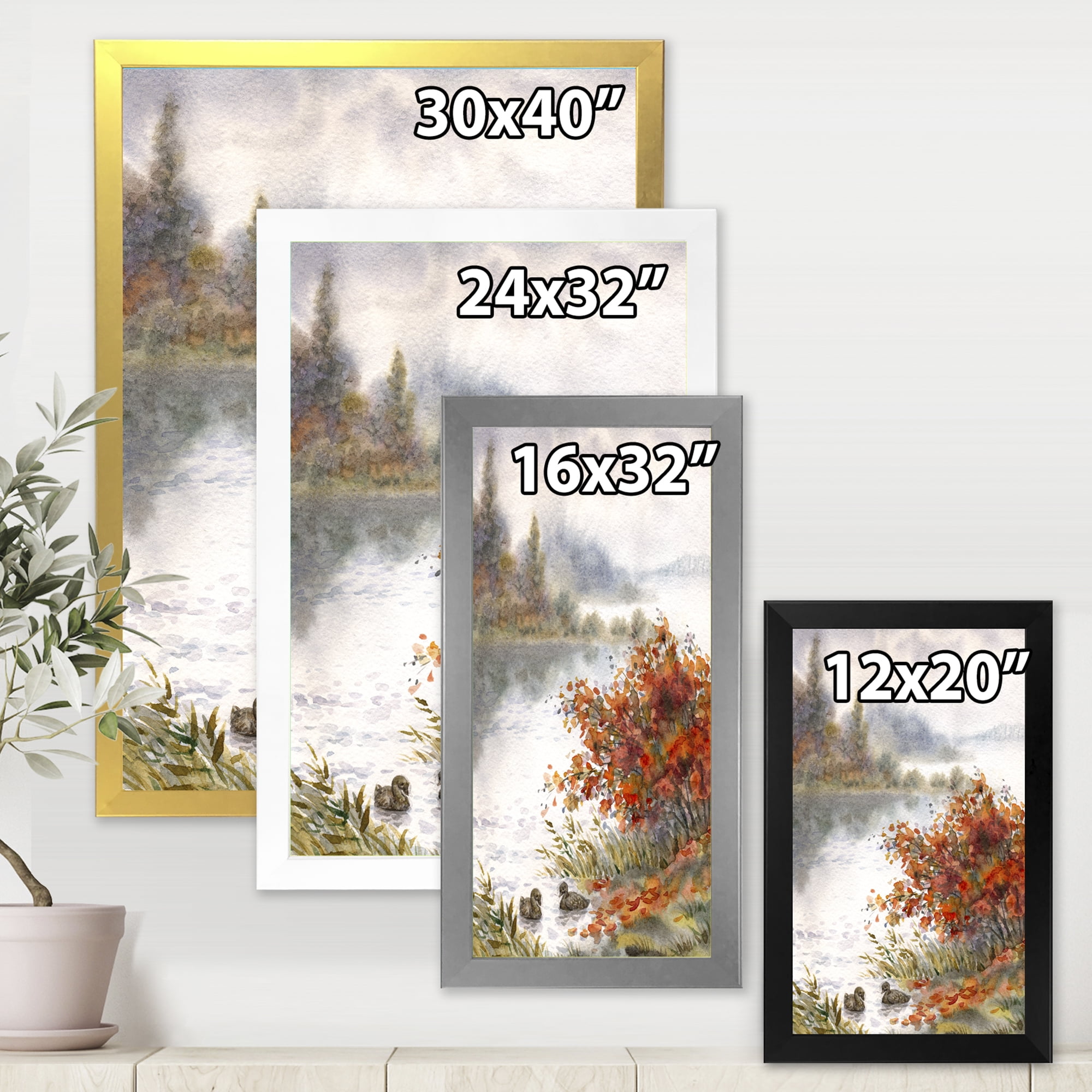 Designart 'View Of The Lake In Autumn Colored' Traditional Framed Art Print